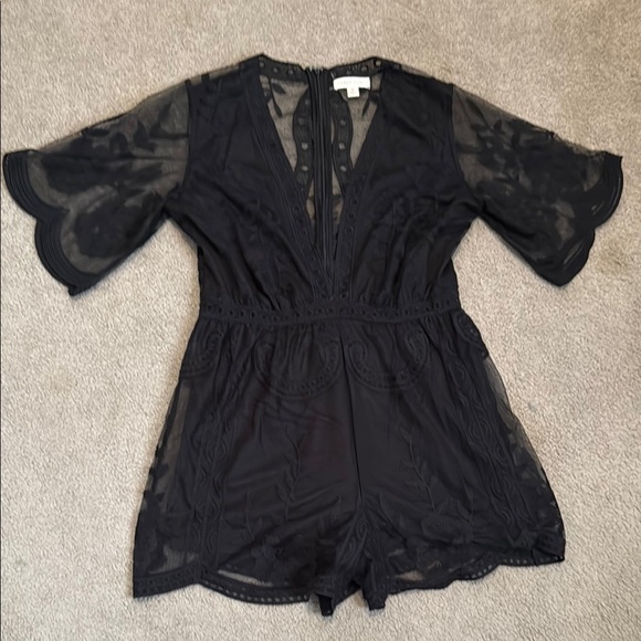 Honey Punch Endless Lace Black Bell Sleeve Romper - Picture 1 of 5